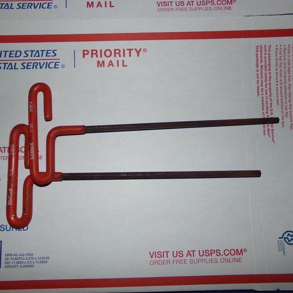 Vintage Eklind Hex T-Key Allen wrenches - 7/32 (All14) & 1/4 (51916)